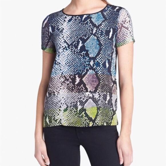 Diane Von Furstenberg Ora Animal Snake Top Multicolor Short Sleeve Silk 6 Small - Picture 1 of 10
